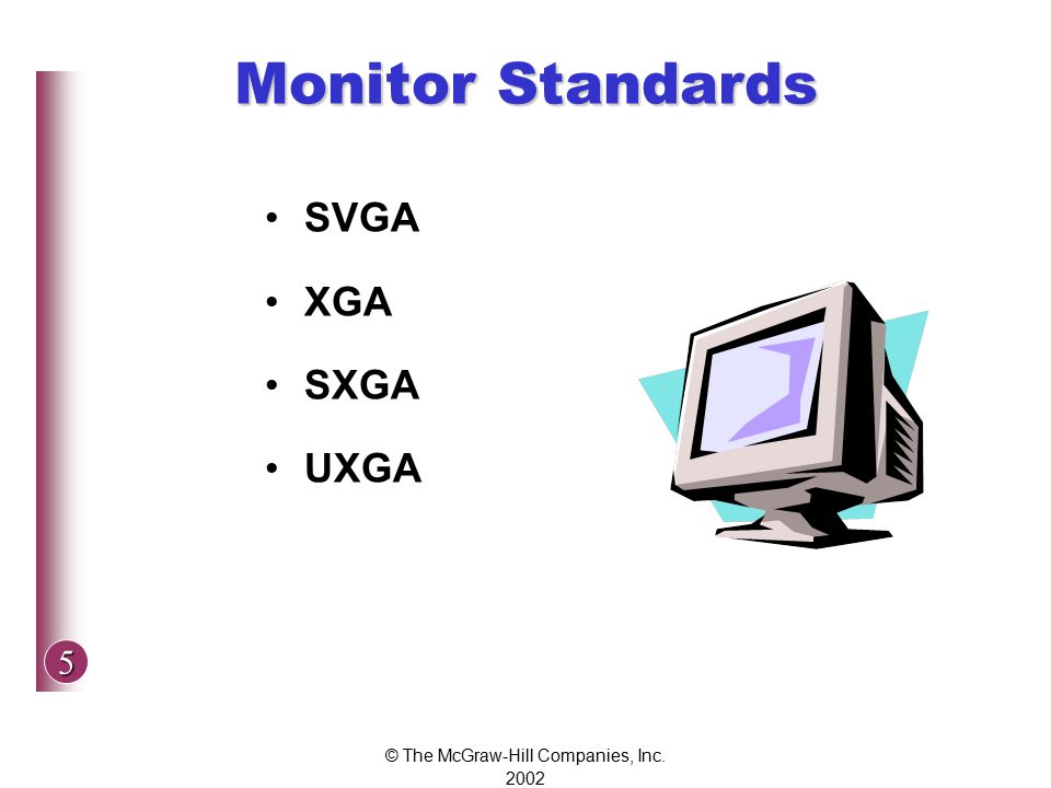 5 © The McGraw-Hill Companies, Inc Monitor Standards SVGA XGA SXGA UXGA