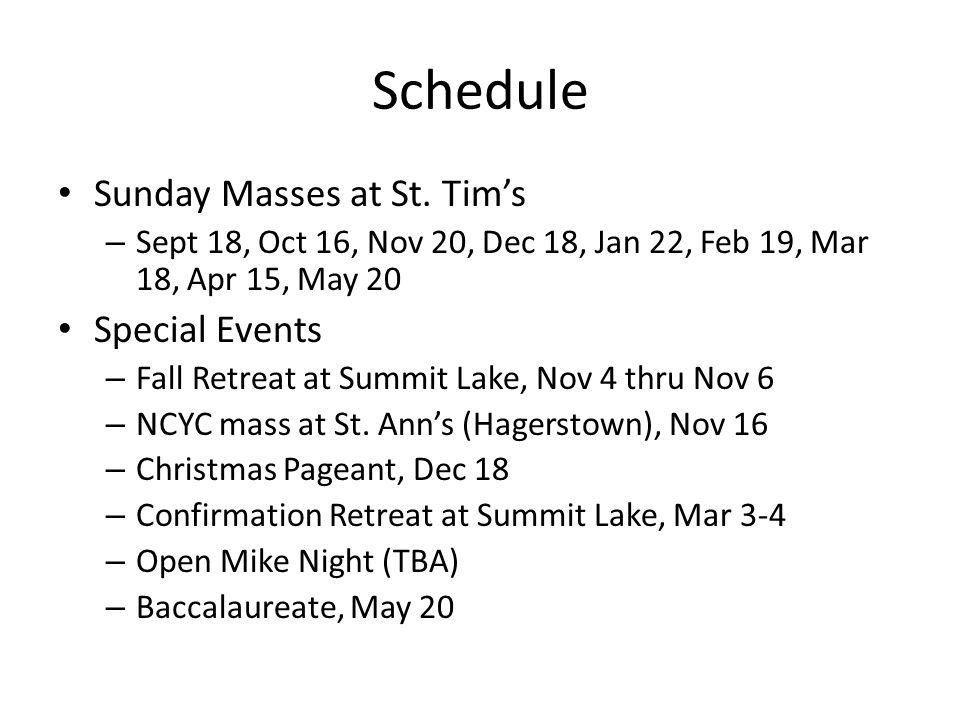 Schedule Sunday Masses at St.