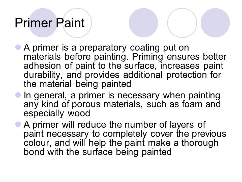 Primer Paint A primer is a preparatory coating put on materials before painting.