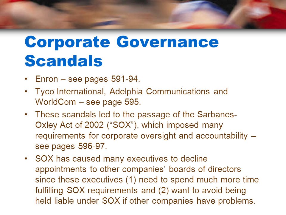 Corporate Governance Scandals Enron – see pages