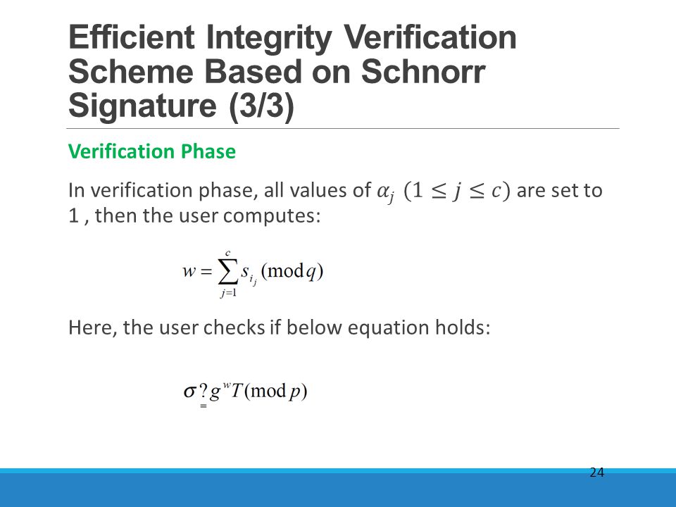 Efficient Integrity Verification Scheme Based on Schnorr Signature (3/3) 24