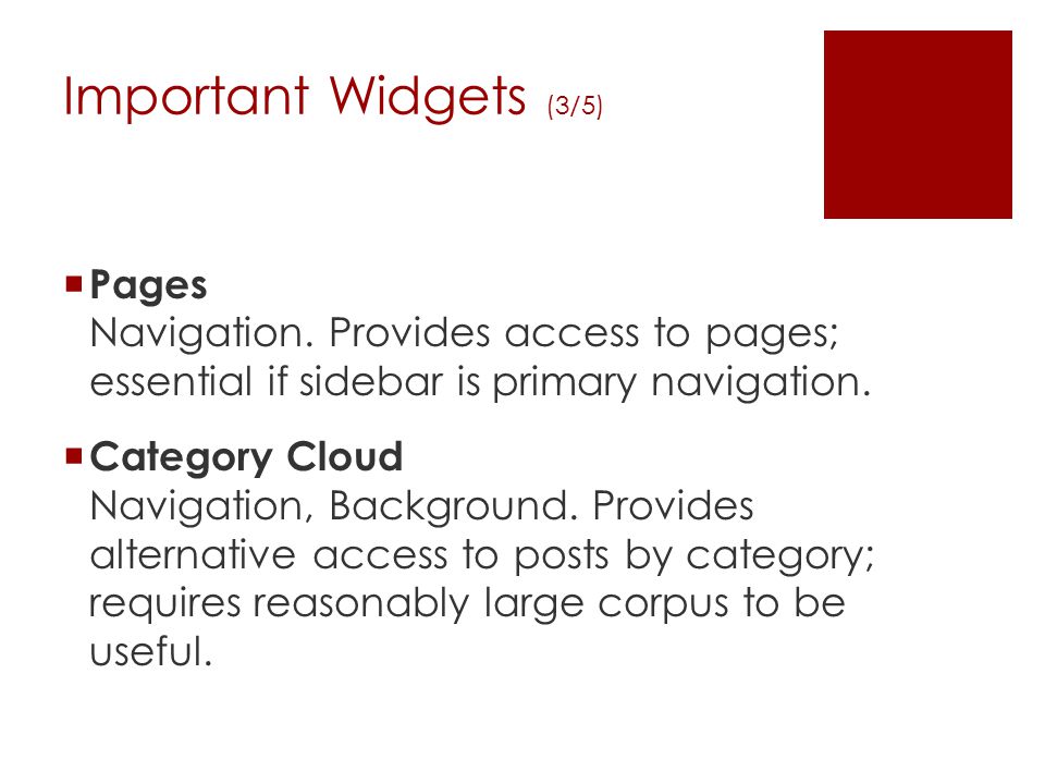 Important Widgets (3/5)  Pages Navigation.