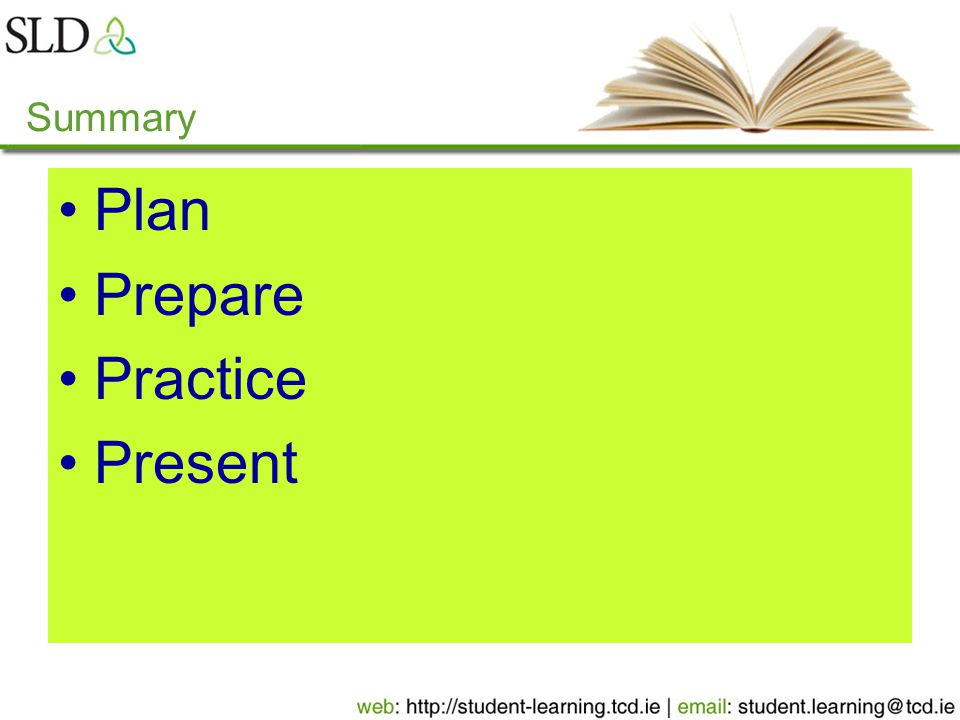 Plan Prepare Practice Present Summary