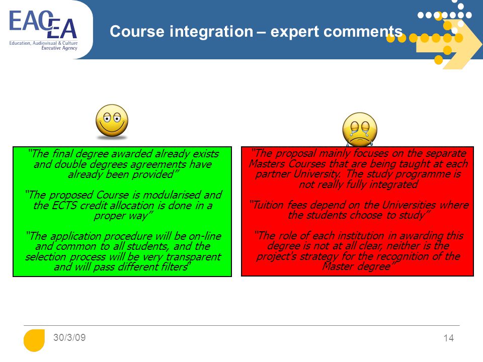 Course integration – expert comments The proposal mainly focuses on the separate Masters Courses that are being taught at each partner University.