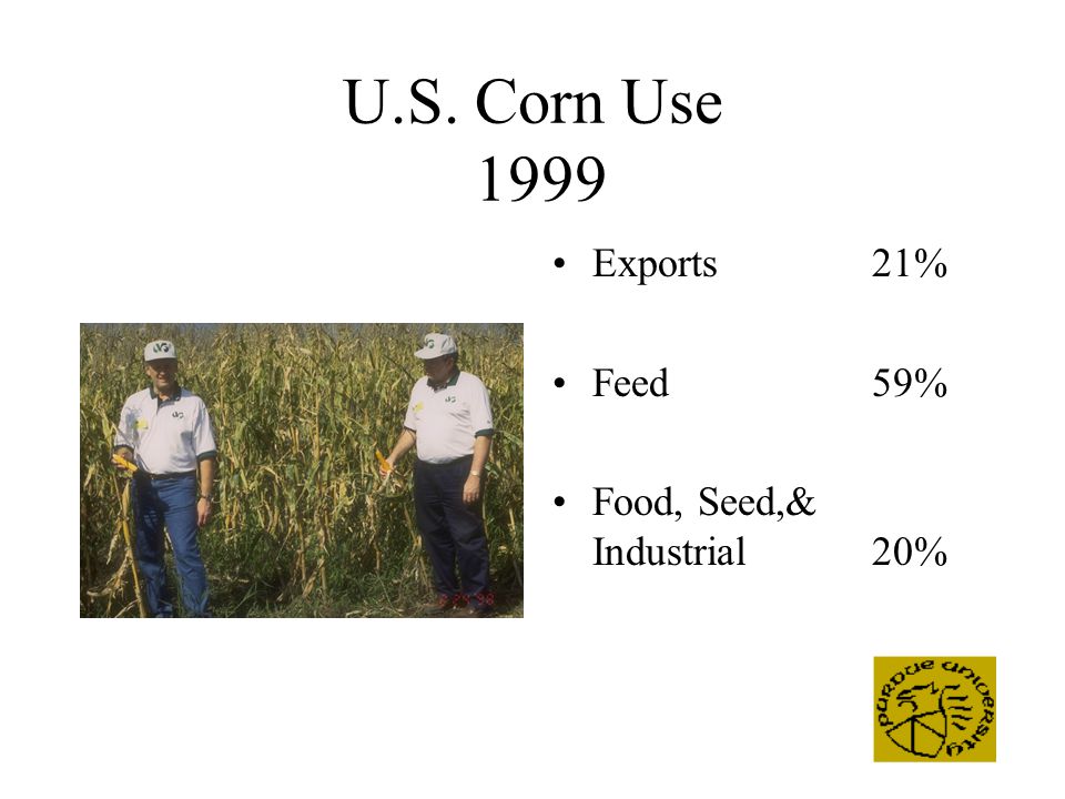 U.S. Corn Use 1999 Exports 21% Feed59% Food, Seed,& Industrial20%