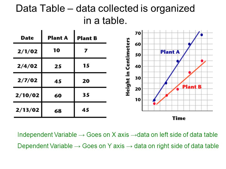 Data Table – data collected is organized in a table.