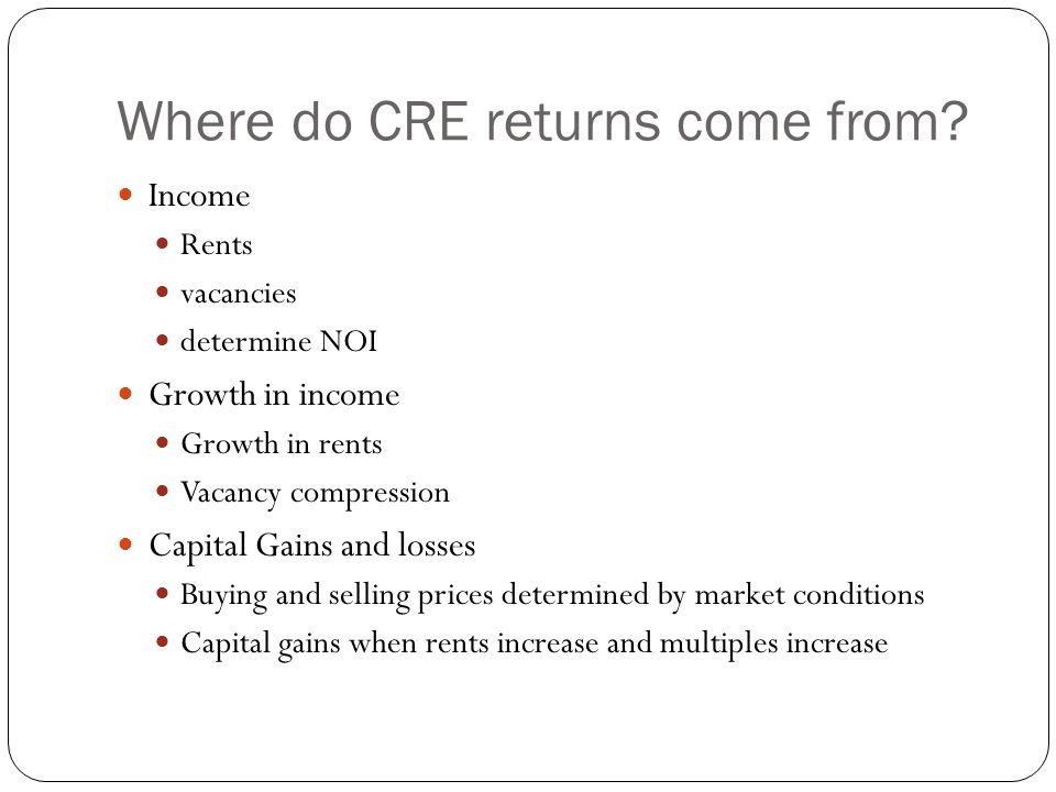 Where do CRE returns come from.