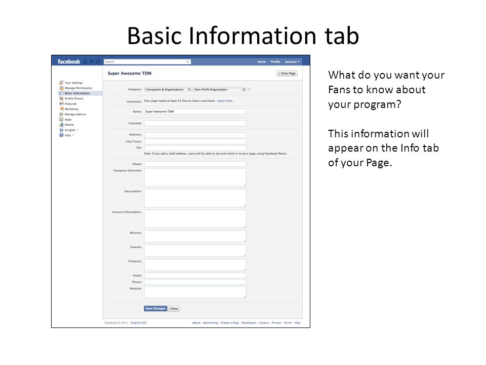 Basic Information tab What do you want your Fans to know about your program.