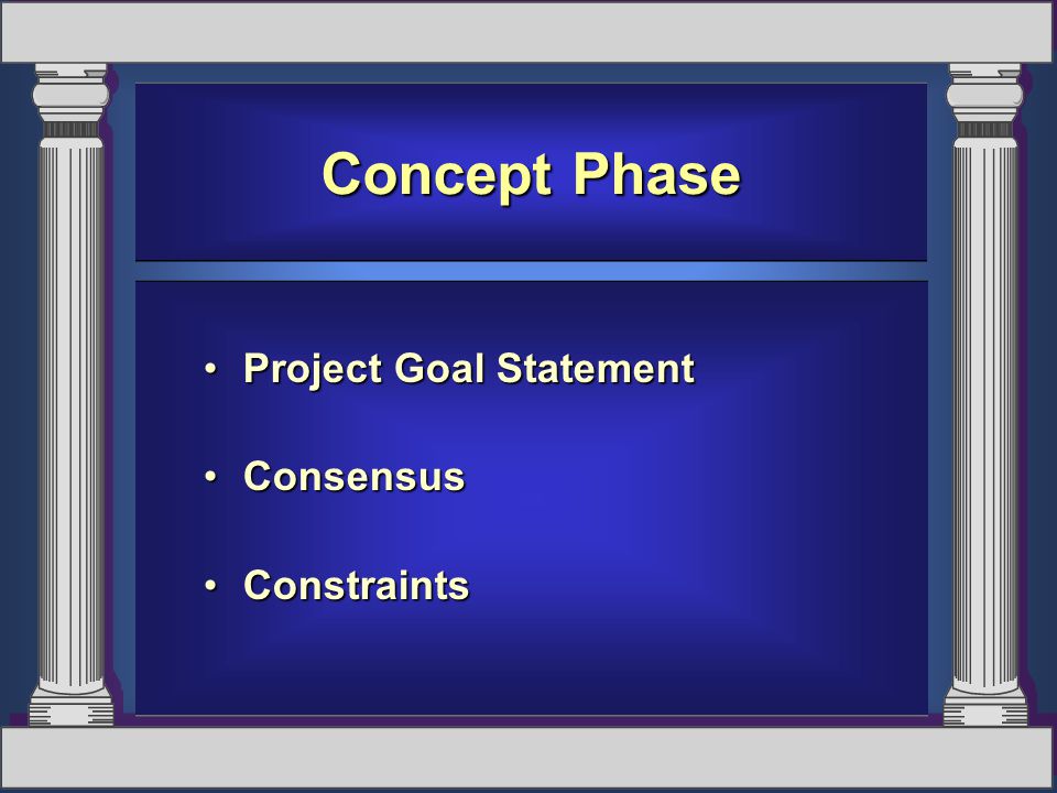 Concept Phase Project Goal StatementProject Goal Statement ConsensusConsensus ConstraintsConstraints
