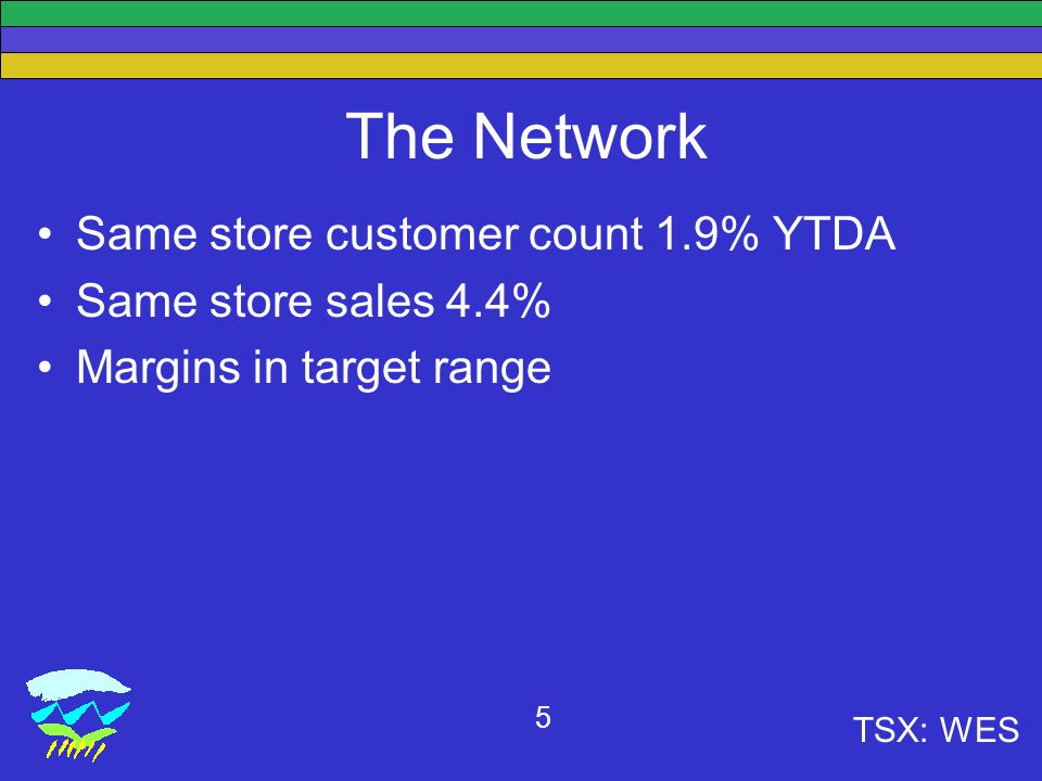 TSX: WES 5 The Network Same store customer count 1.9% YTDA Same store sales 4.4% Margins in target range