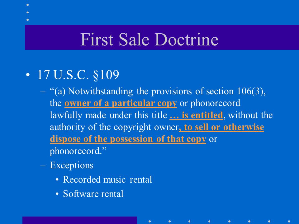 First Sale Doctrine 17 U.S.C.