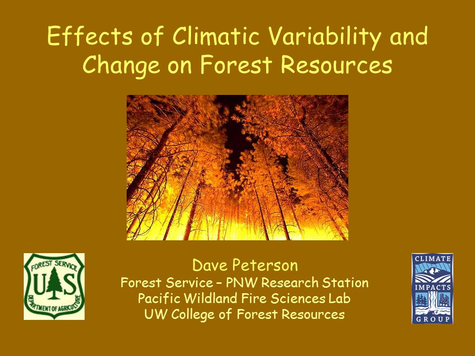 Effects of Climatic Variability and Change on Forest Resources Dave Peterson Forest Service – PNW Research Station Pacific Wildland Fire Sciences Lab UW College of Forest Resources