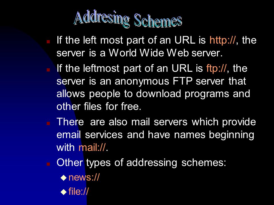Introduction to URLs n URL stands for Uniform Resource Locator.