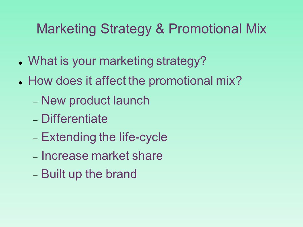 Marketing Strategy & Promotional Mix What is your marketing strategy.