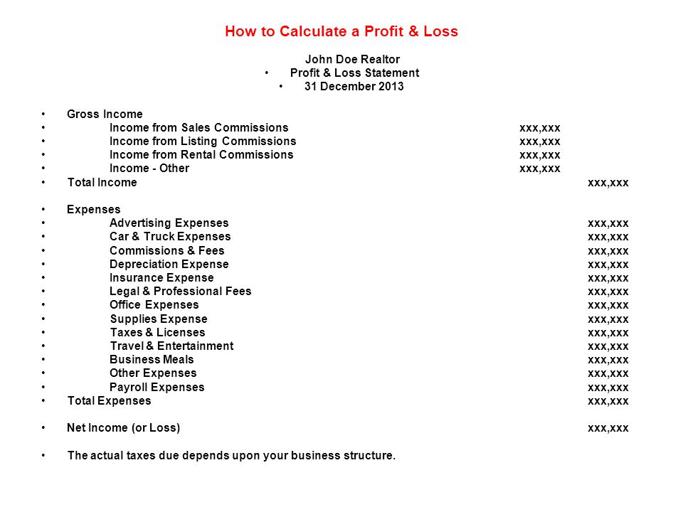 tax information for real estate agents presented by walker realtor profit and loss statement