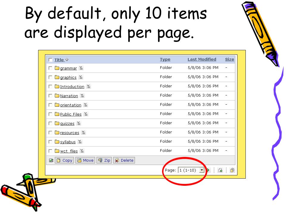 By default, only 10 items are displayed per page.
