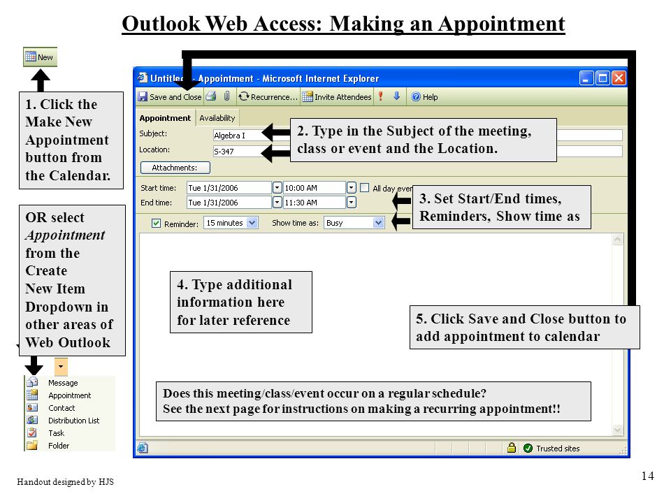 14 Outlook Web Access: Making an Appointment 1.