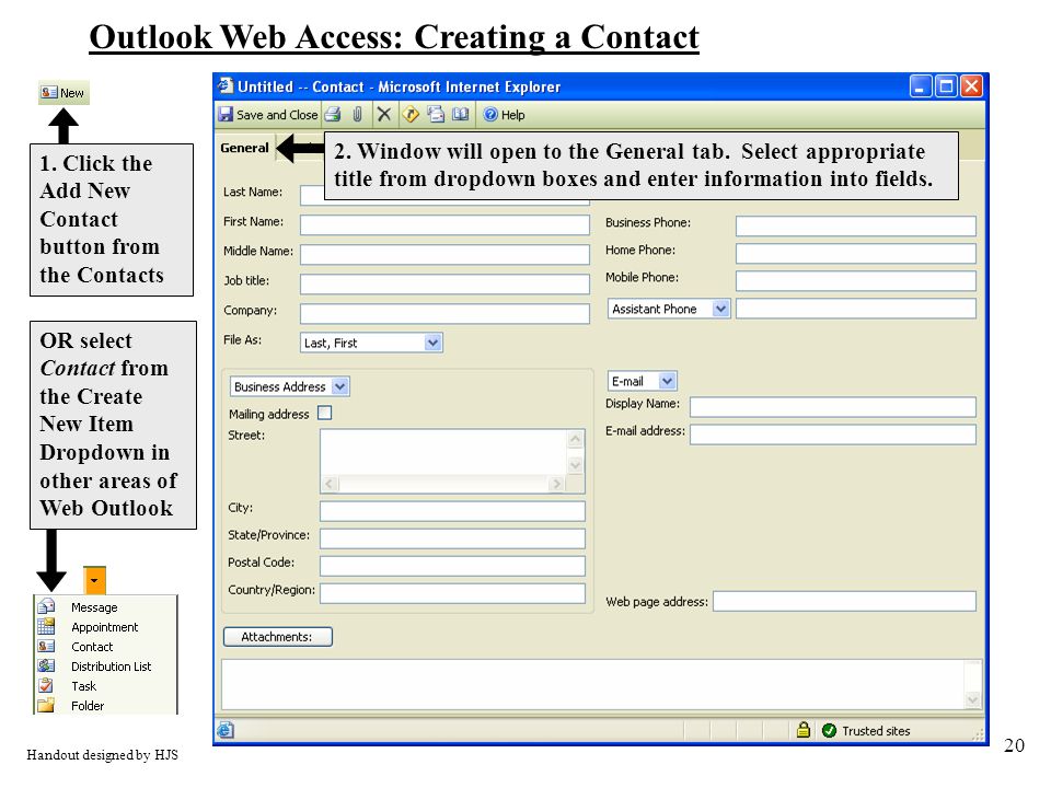 20 Outlook Web Access: Creating a Contact 1.