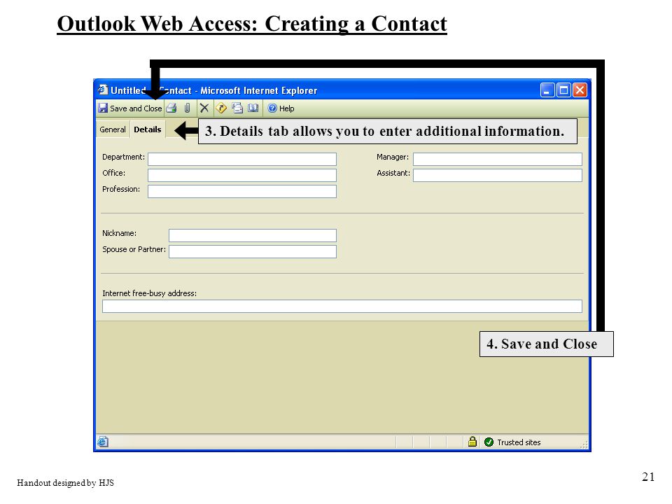 21 Outlook Web Access: Creating a Contact Handout designed by HJS 3.