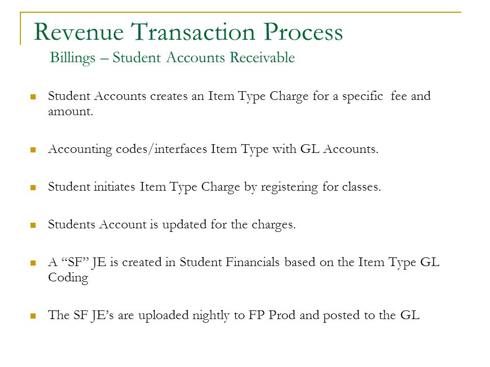 Student Accounts creates an Item Type Charge for a specific fee and amount.