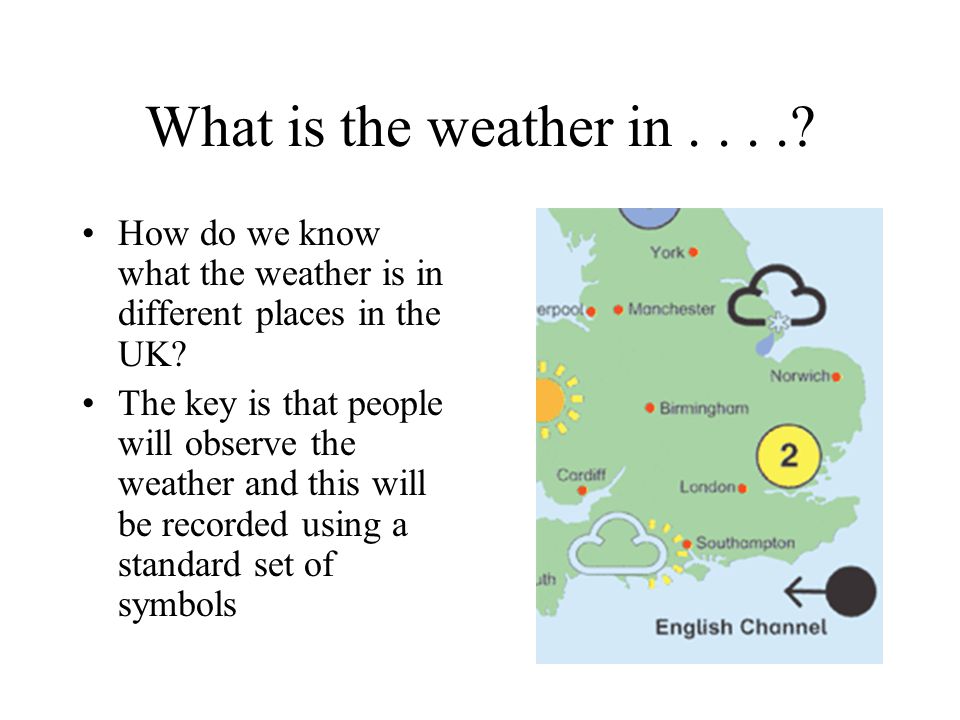 What is the weather in..... How do we know what the weather is in different places in the UK.