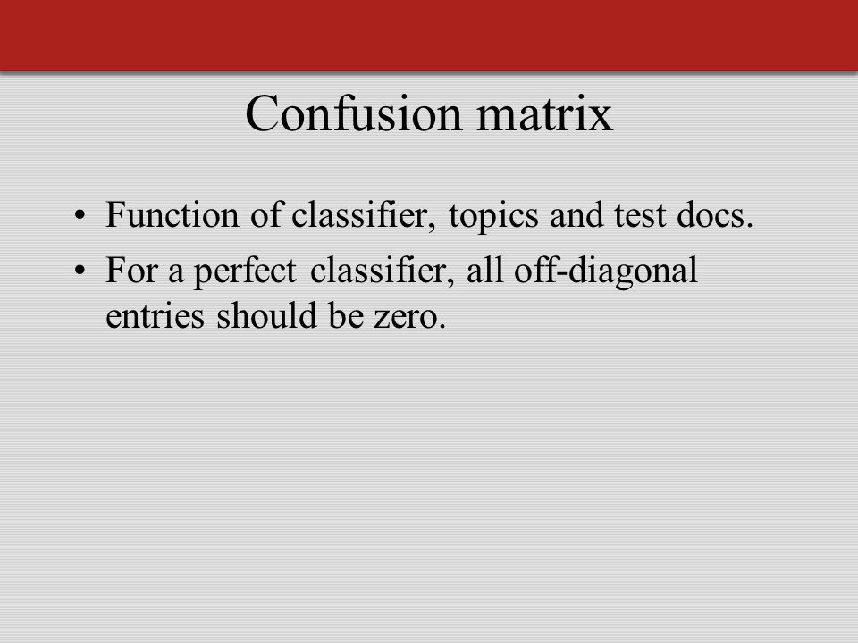 Confusion matrix Function of classifier, topics and test docs.