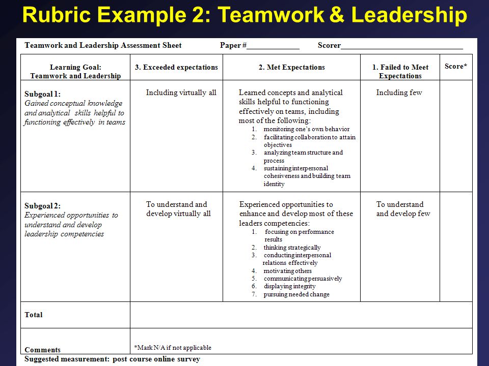 8 Rubric Example 2: Teamwork & Leadership