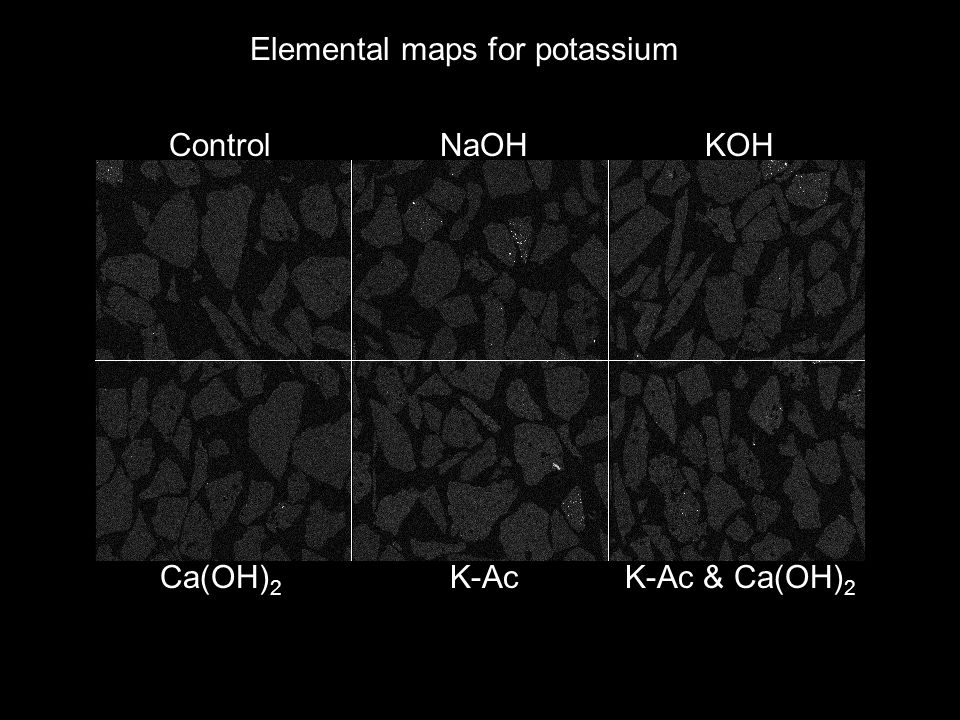 Control NaOH KOH Ca(OH) 2 K-Ac K-Ac & Ca(OH) 2 Elemental maps for potassium