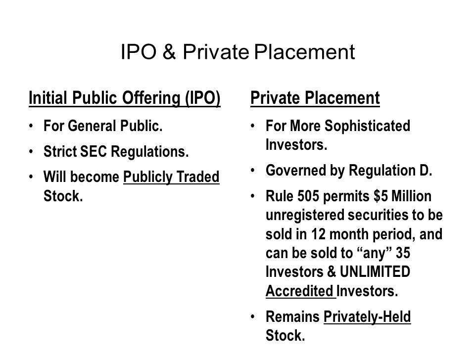 IPO & Private Placement Initial Public Offering (IPO) For General Public.