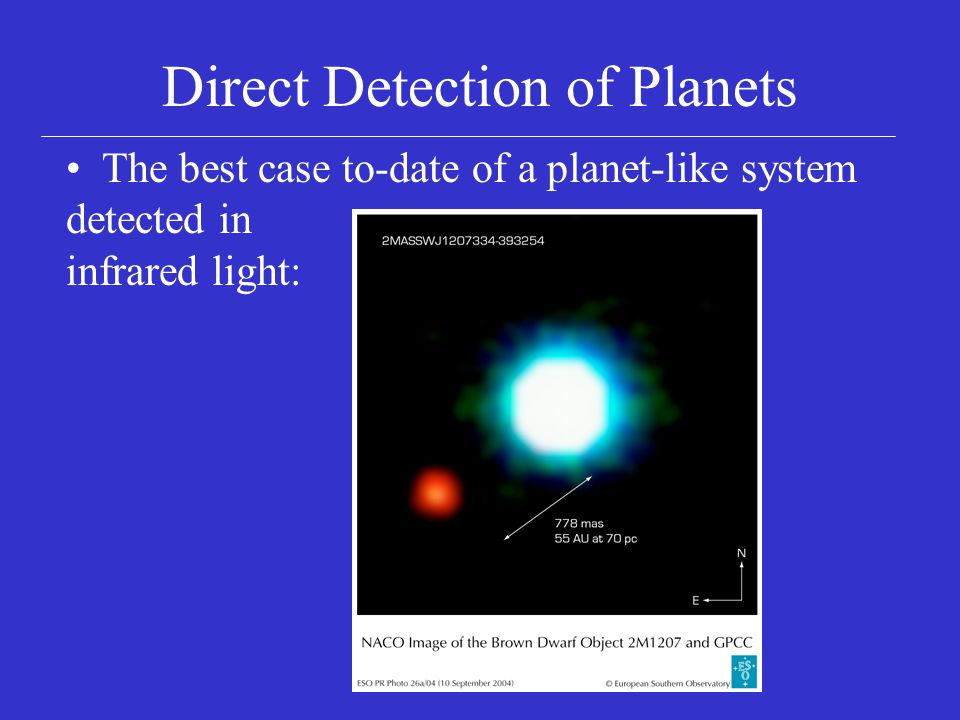Direct Detection of Planets The best case to-date of a planet-like system detected in infrared light: