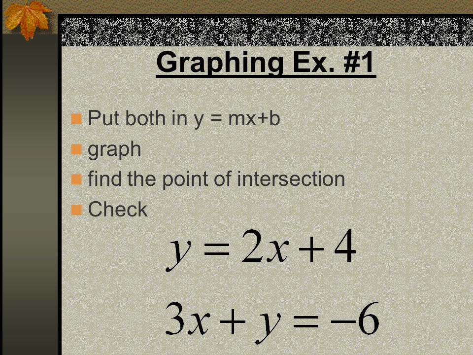 Solving a system: graphically Graph both equations.