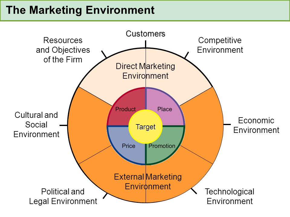 Resources and Objectives of the Firm Competitive Environment The Marketing Environment Cultural and Social Environment Economic Environment Technological Environment Political and Legal Environment External Marketing Environment Direct Marketing Environment Target Customers