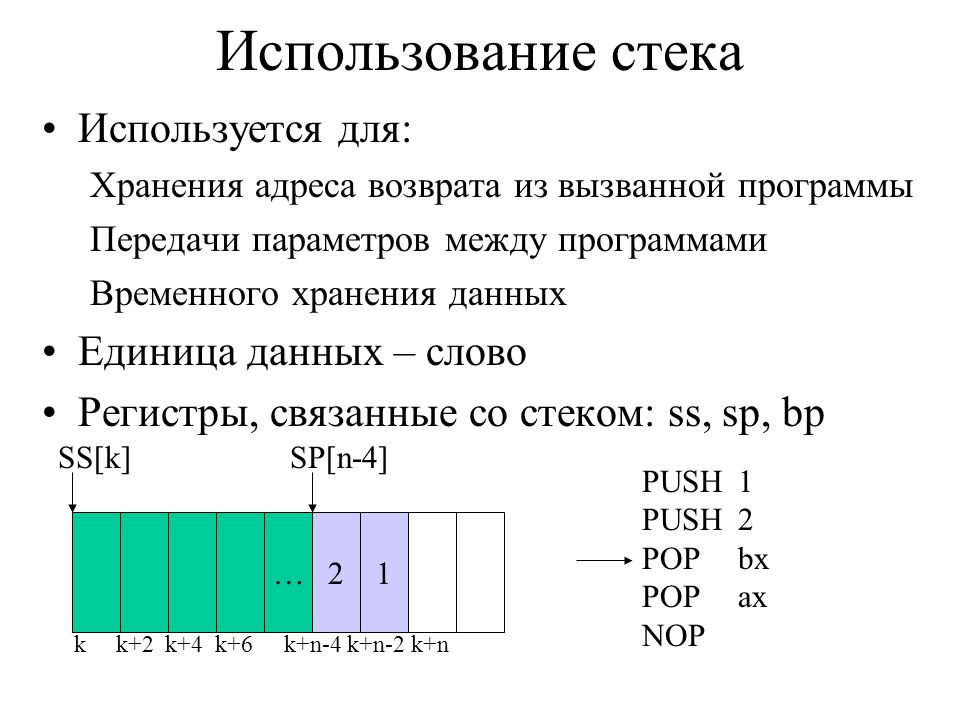 Стек применение. Использование стека. Стек ассемблер. Как используется стек при выполнении программ. Пример использования стека.