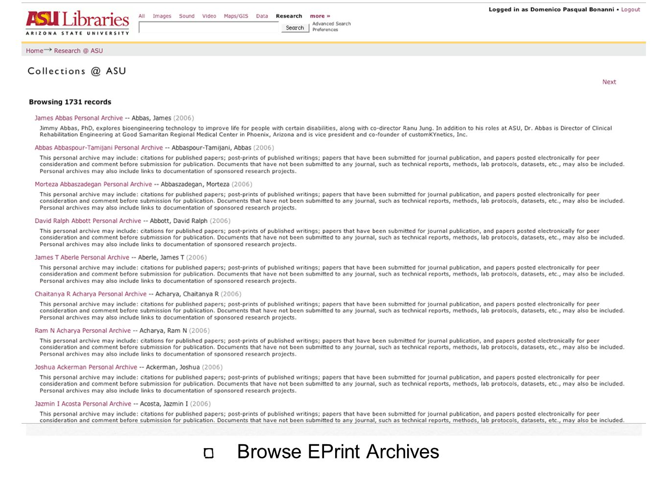 Browse EPrint Archives