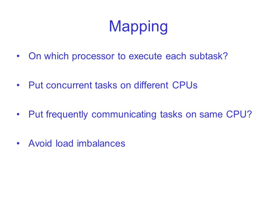 Mapping On which processor to execute each subtask.