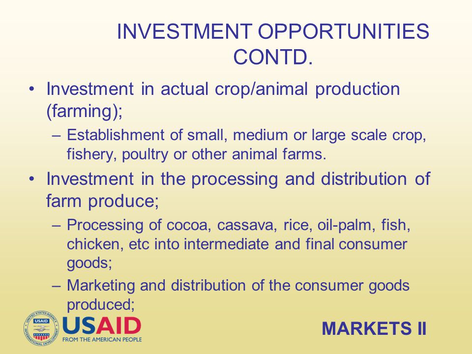 INVESTMENT OPPORTUNITIES CONTD.