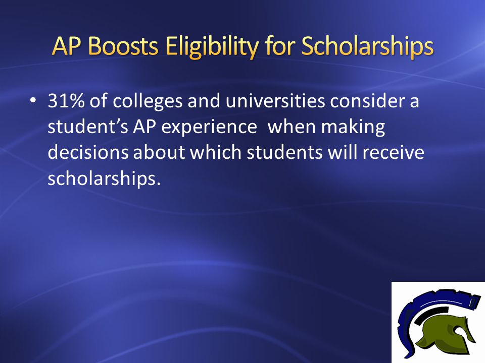 31% of colleges and universities consider a student’s AP experience when making decisions about which students will receive scholarships.