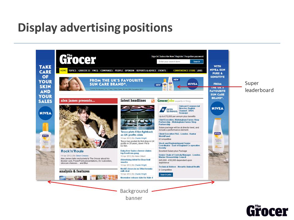 Display advertising positions Background banner Super leaderboard