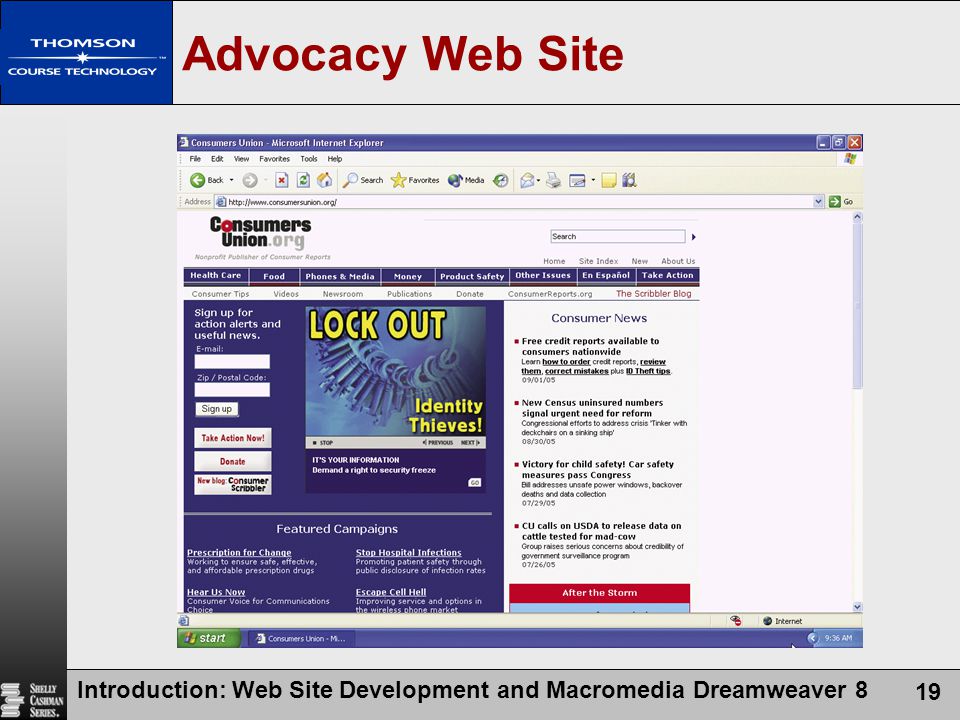 Introduction: Web Site Development and Macromedia Dreamweaver 8 19 Advocacy Web Site