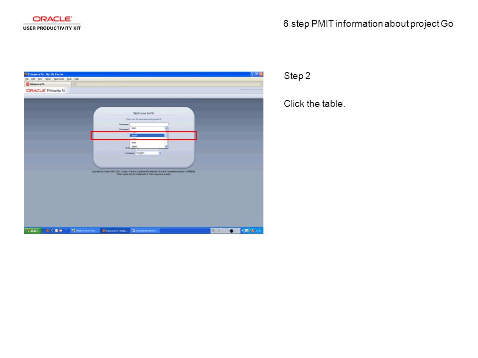 6.step PMIT information about project Go Step 2 Click the table.