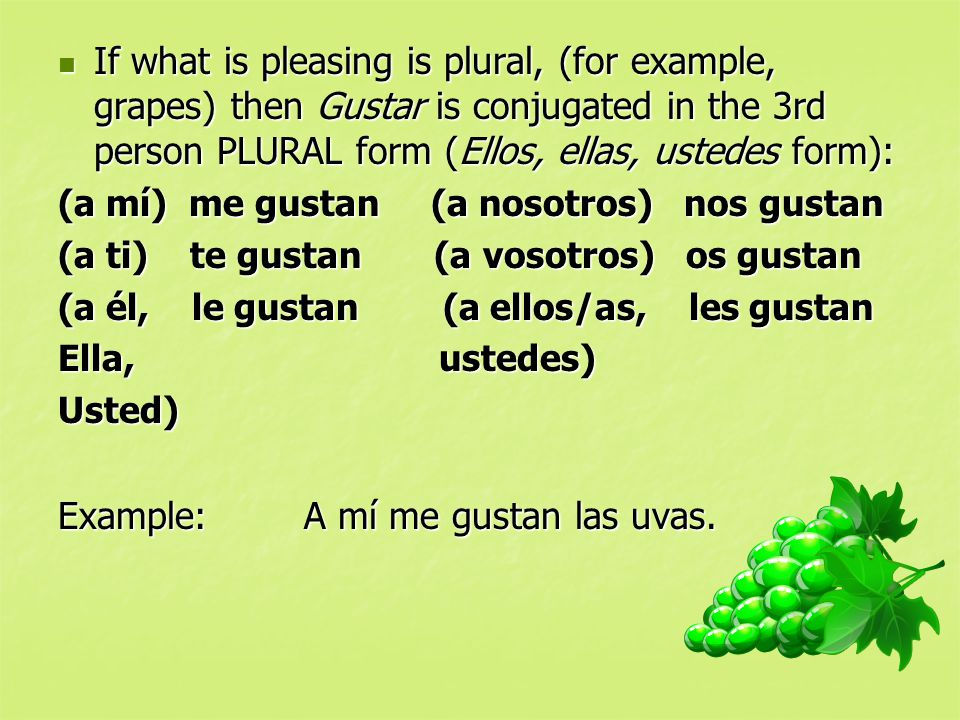 Person plural. Задания на глагол gustar. Gustar спряжение. Person plural form. Различия между gustar и querer.