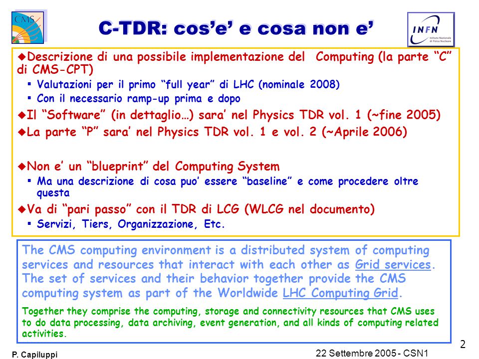 22 Settembre Csn1 P Capiluppi Cms Computing Tdr E Non Solo Cosa Descrive Il C Tdr E Cosa No Computing Model Rivisitato E Cosa E Cambiato Ppt Download