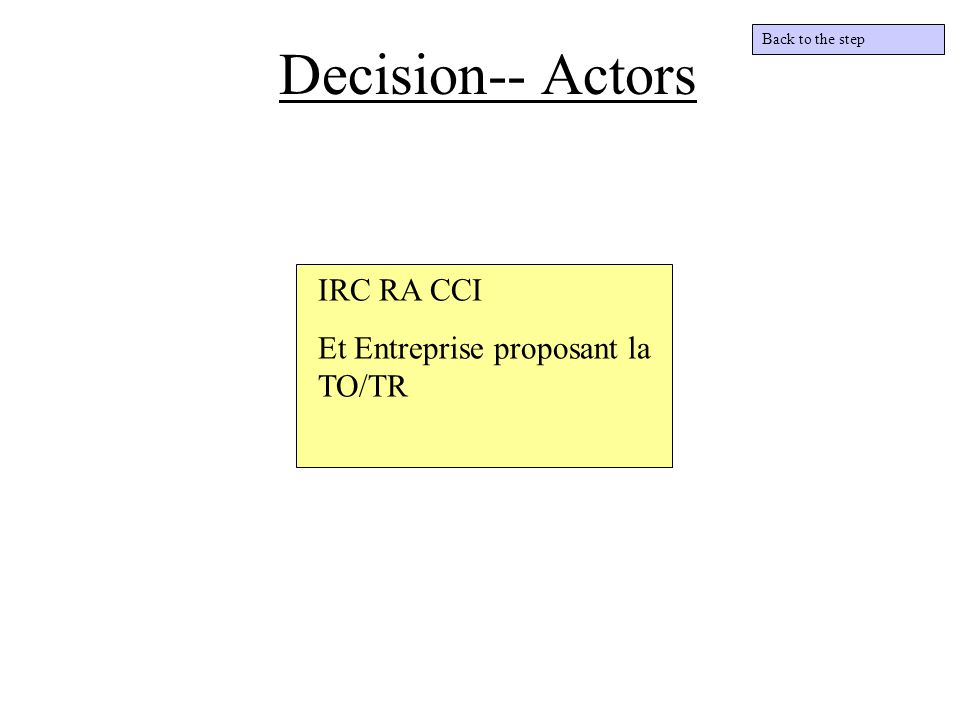 Decision-- Actors IRC RA CCI Et Entreprise proposant la TO/TR Back to the step
