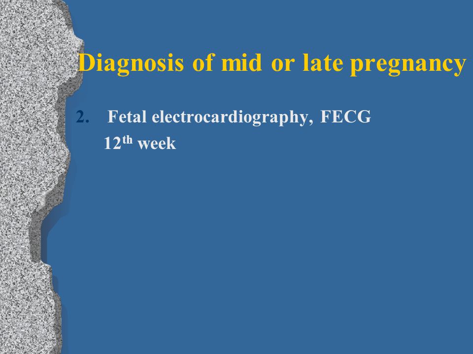 Diagnosis of mid or late pregnancy 2.Fetal electrocardiography, FECG 12 th week