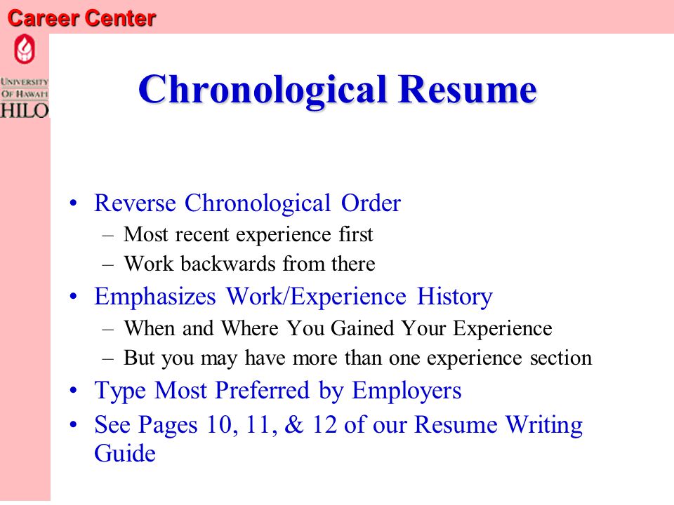 Career Center Formats Chronological Functional Combination