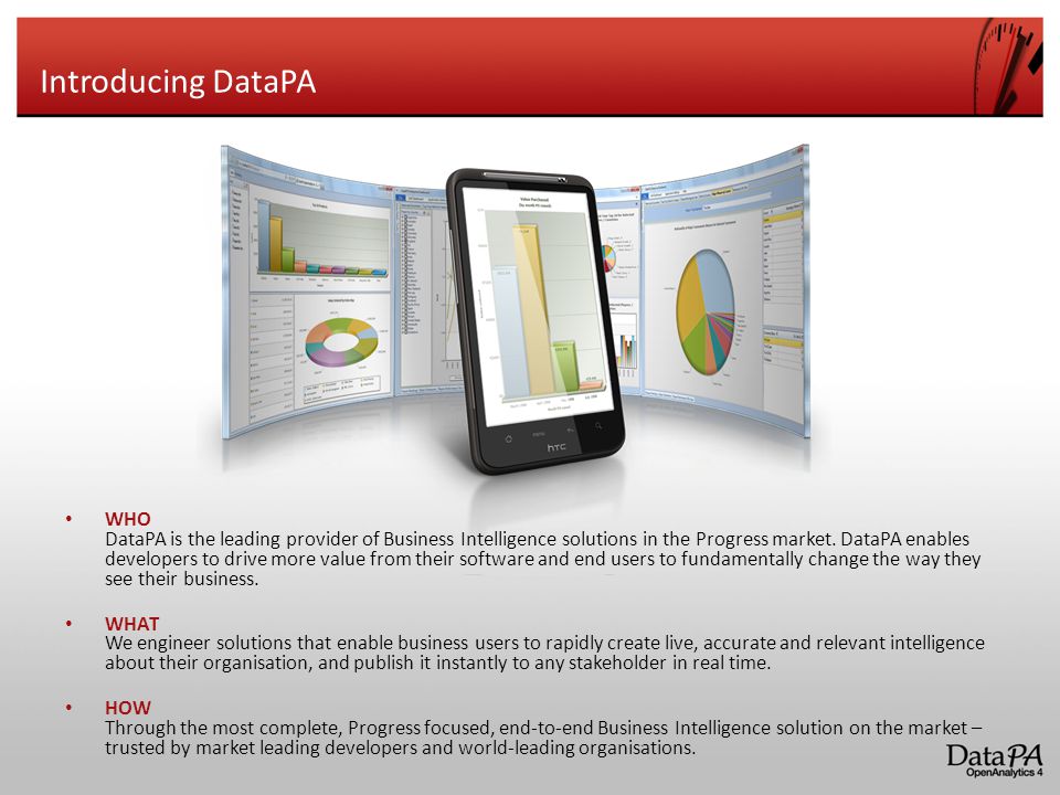 Introducing DataPA WHO DataPA is the leading provider of Business Intelligence solutions in the Progress market.