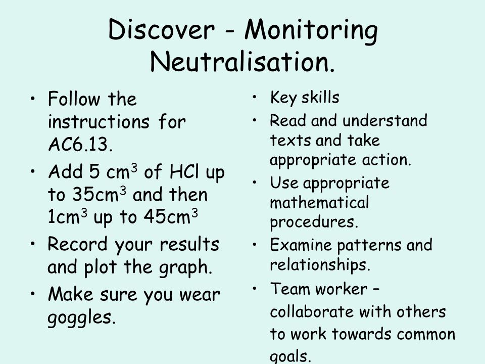 Discover - Monitoring Neutralisation. Follow the instructions for AC6.13.