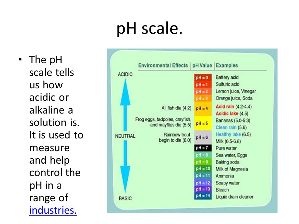 pH scale. The pH scale tells us how acidic or alkaline a solution is.