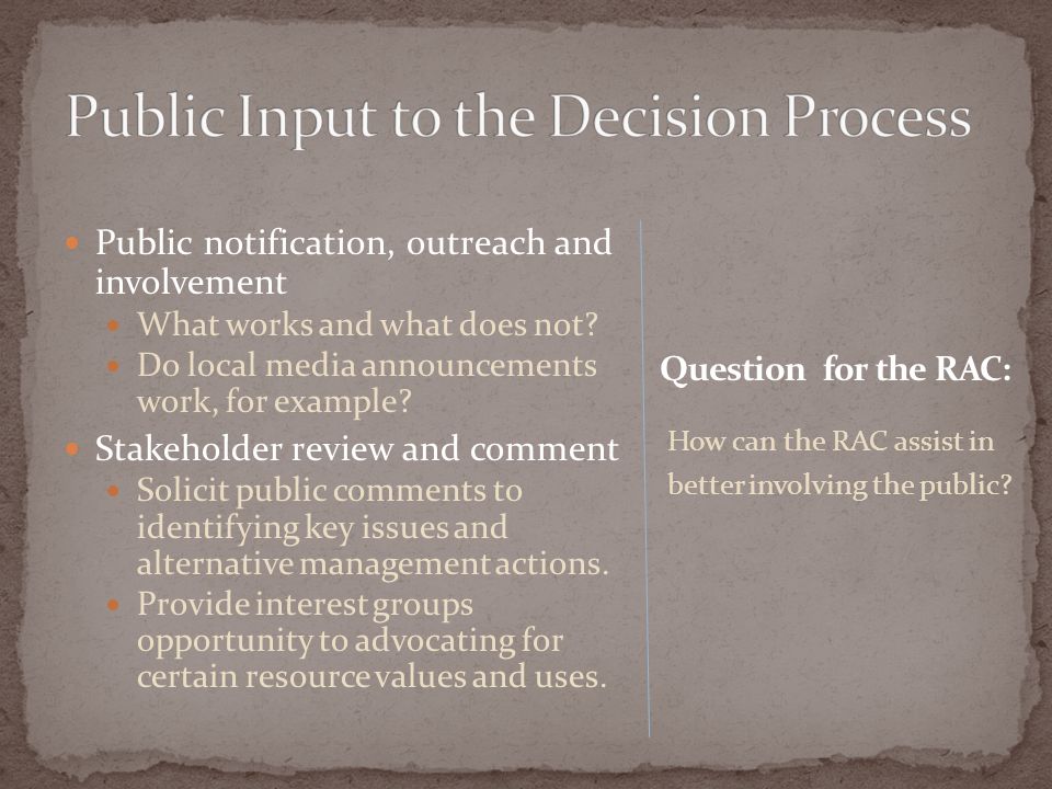Public notification, outreach and involvement What works and what does not.