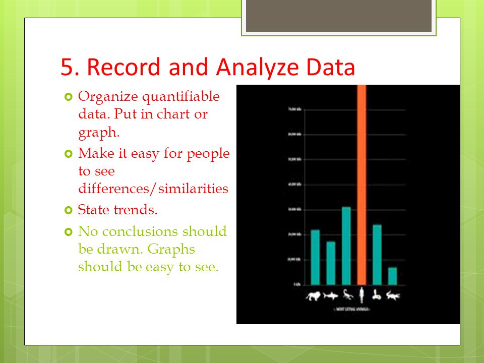 5. Record and Analyze Data  Organize quantifiable data.